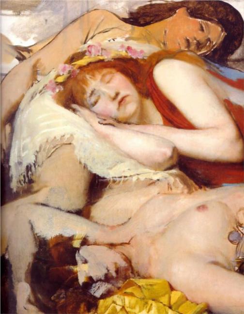 Maenides épuisées après la danse, 1873-74, Lawrence Alma-Tadema, Collection privée
