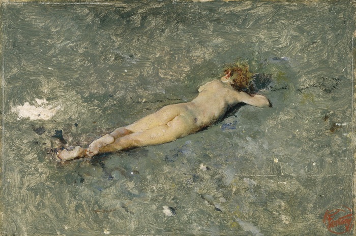 Desnudo en la playa de Portici (Nu sur la plage de Portici), 1874, Marià Fortuny, Musée du Prado